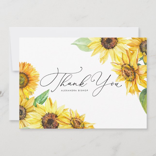 Carte De Remerciements Mariage floral rustique de tournesol (Devant)