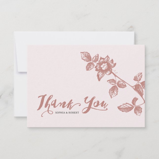 Carte De Remerciements Mariage floral rustique rose blanc (Devant)