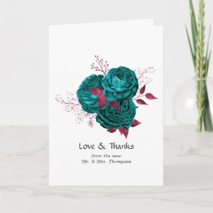 Carte De Remerciements Mariage floral turquoise et bourguignonne