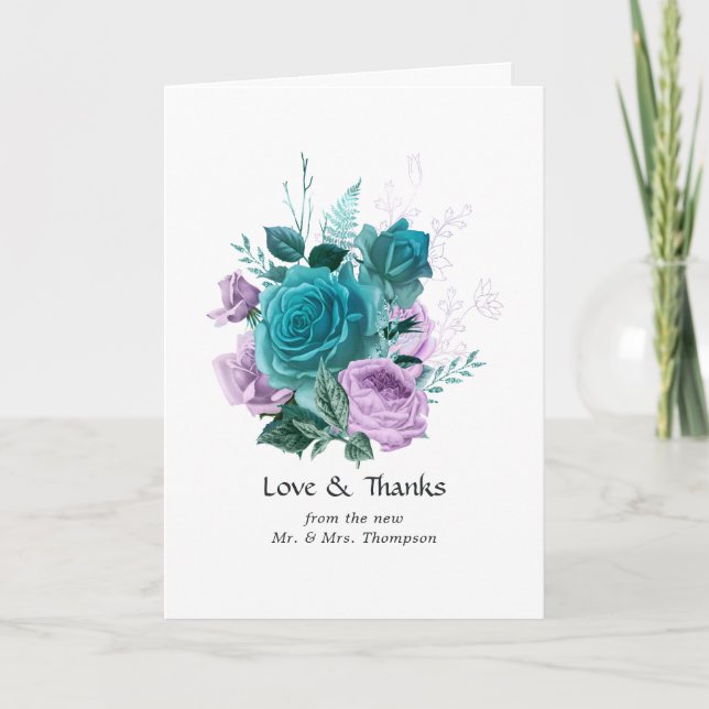 Carte De Remerciements Mariage floral turquoise et lavande (Devant)