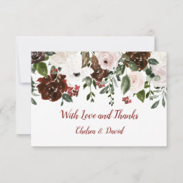 Carte De Remerciements Mariage Floral vert de la Forêt Rouge indienne