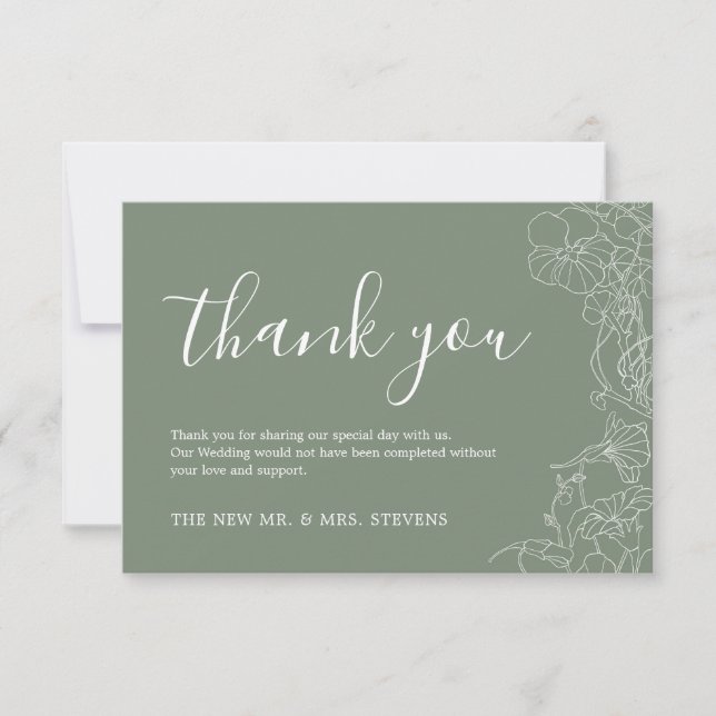 Carte De Remerciements Mariage floral vert Sage (Devant)
