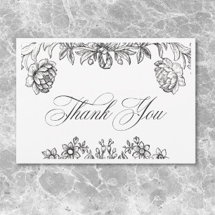 Carte De Remerciements Mariage Floral Vintage Tapisserie Noir & Blanc