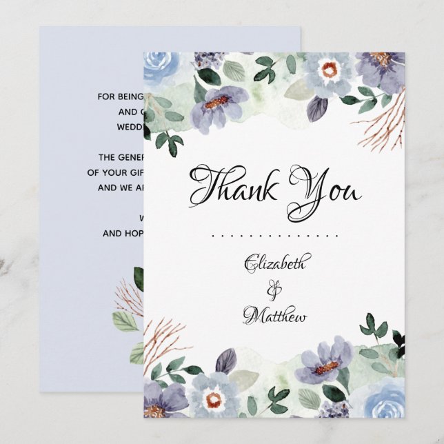 Carte De Remerciements Mariage floral violet moderne (Devant / Derrière)