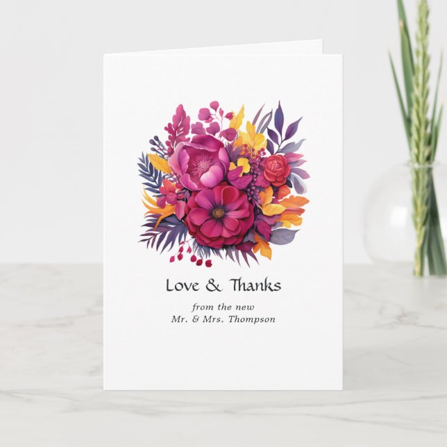 Carte De Remerciements Mariage floral Viva Magenta (Devant)