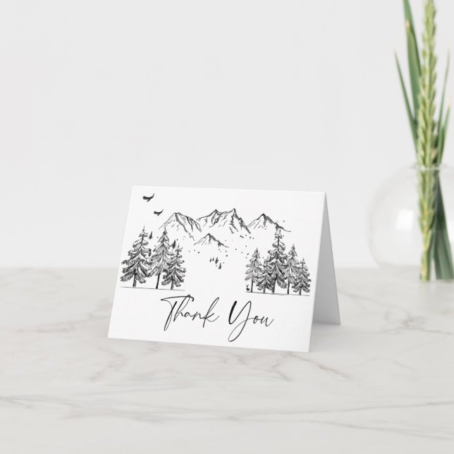 Carte De Remerciements Mariage forestier des montagnes à main (Devant)