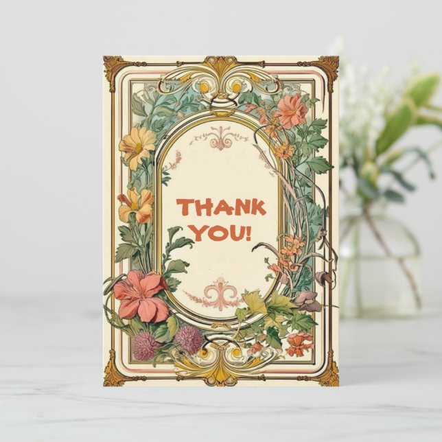 Carte De Remerciements Mariage frontalier orné fleur sauvage victorien (Debout devant)