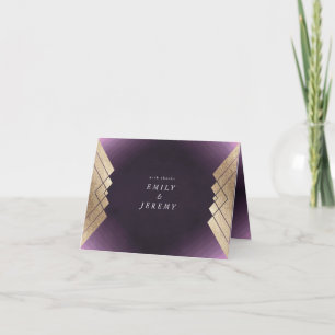 Carte De Remerciements Mariage Gatsby d'or violet géométrique