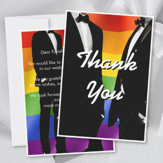 Carte De Remerciements Mariage Gay Moderne Élégant Arc-en-Ciel Hommes