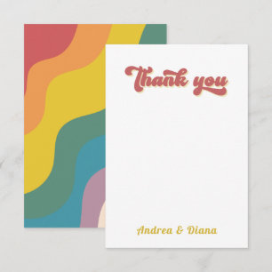 Carte De Remerciements Mariage Gay pride Retro Rainbow Wave LGBTQ