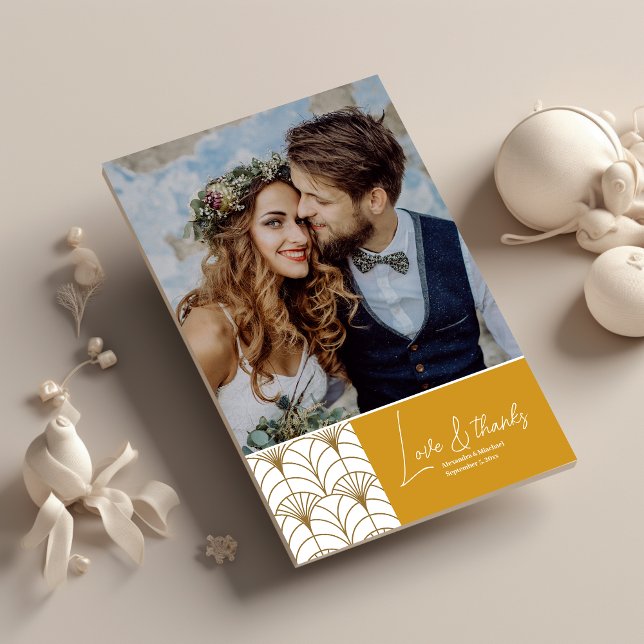 Carte De Remerciements Mariage Géométrique Art Déco Gold White Gatsby (Créateur téléchargé)