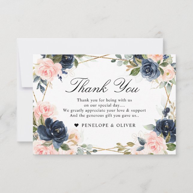 Carte De Remerciements Mariage géométrique bleu clair de marine (Devant)