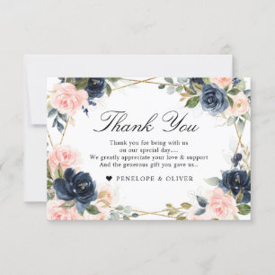 Carte De Remerciements Mariage géométrique bleu clair de marine