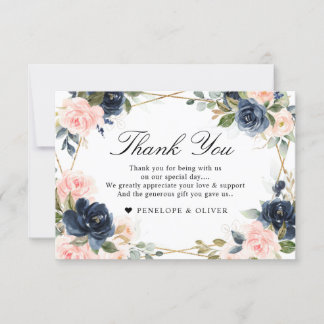 Carte De Remerciements Mariage géométrique bleu clair de marine