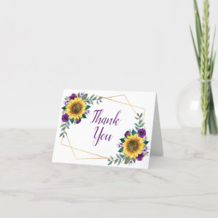 Carte De Remerciements Mariage géométrique de fleurs violettes de tournes