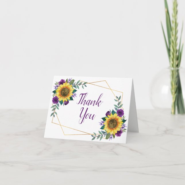 Carte De Remerciements Mariage géométrique de fleurs violettes de tournes (Devant)