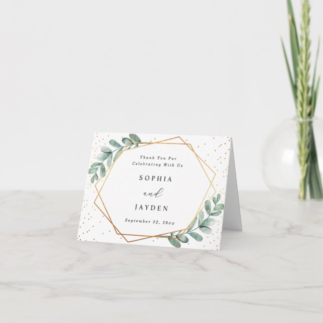 Carte De Remerciements Mariage géométrique Eucalyptus Gold (Devant)