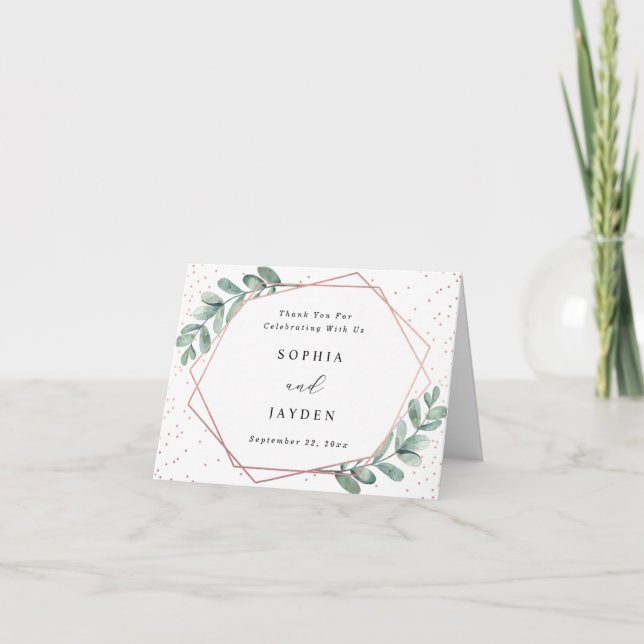 Carte De Remerciements Mariage géométrique Eucalyptus Rose Gold (Devant)