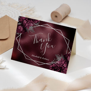 Carte De Remerciements Mariage géométrique Faux Foil Floral Argent Bourgo