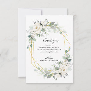 Carte De Remerciements mariage géométrique floral or et blanc