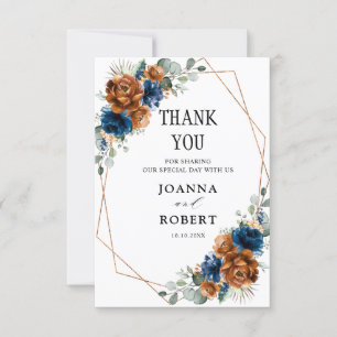 Carte De Remerciements Mariage Géométrique Terracotta Bleu Marine Verdure