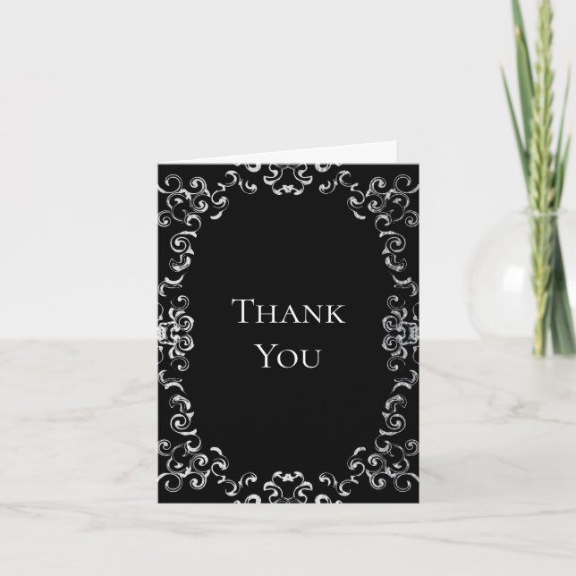 Carte De Remerciements Mariage gothique argenté et noir (Devant)