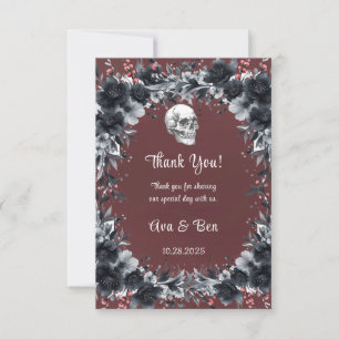 Carte De Remerciements Mariage gothique noir floral crâne rouge sang