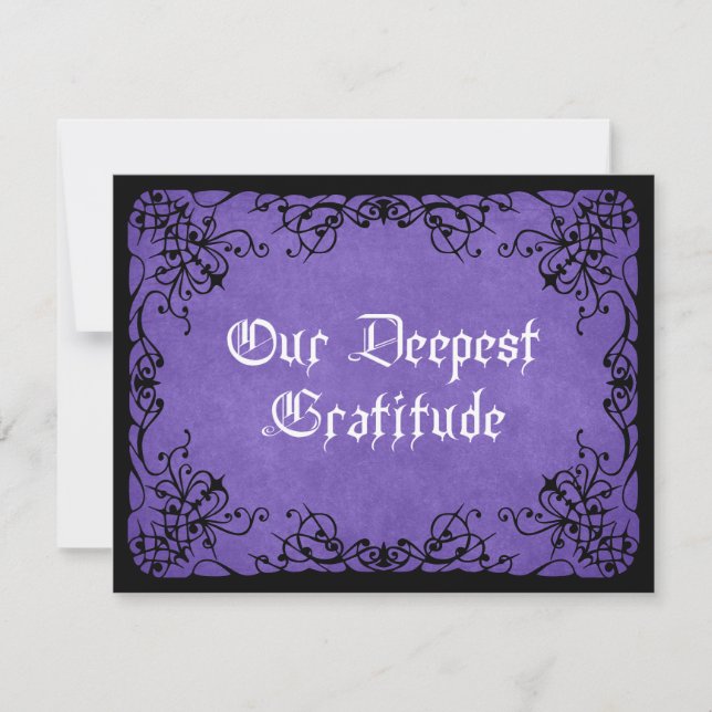 Carte De Remerciements Mariage gothique noir violet (Devant)