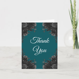 Carte De Remerciements Mariage gothique Rose gris-noir turquoise