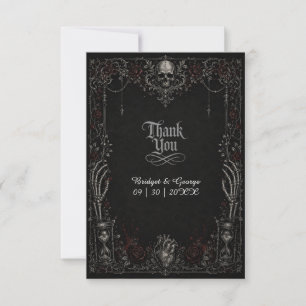 Carte De Remerciements Mariage Gothique Rose Noire Crâne Coeur