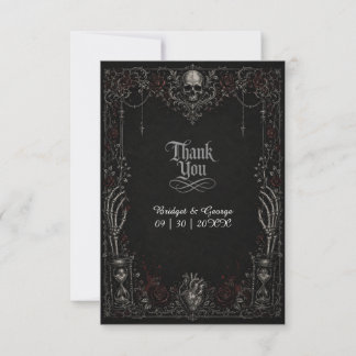 Carte De Remerciements Mariage Gothique Rose Noire Crâne Coeur
