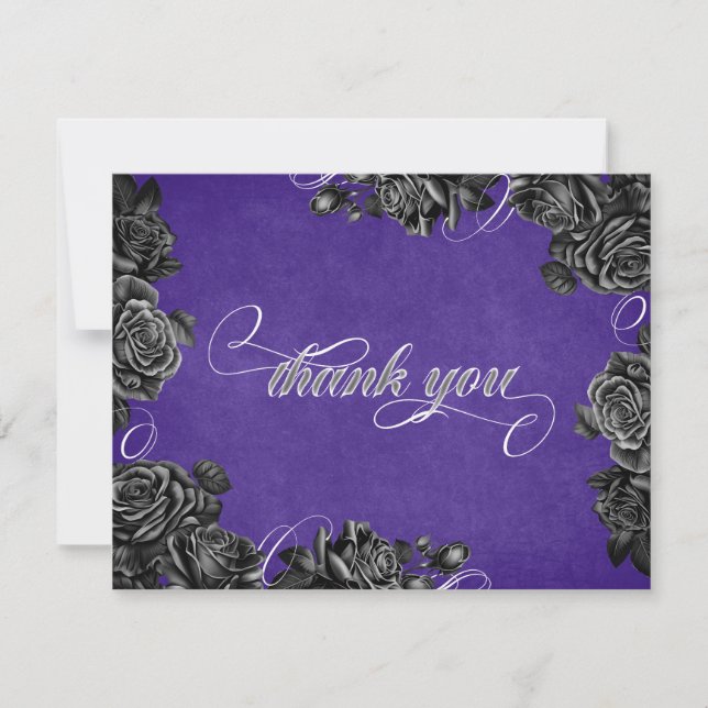 Carte De Remerciements Mariage gothique Rose violet noir (Devant)