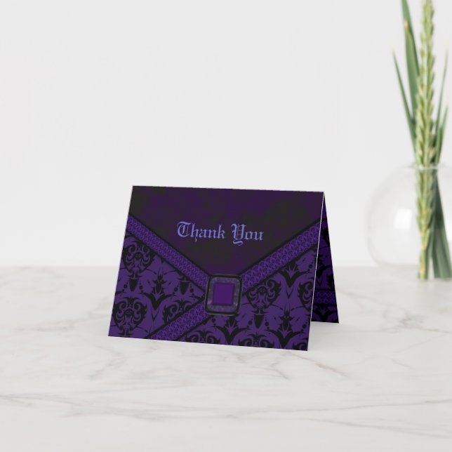 Carte De Remerciements Mariage gothique Violet & Noir en dentelle (Devant)