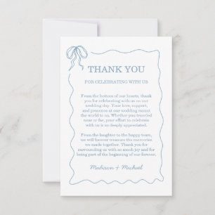 Carte De Remerciements Mariage Illustré Bleu Dessiné à la Main de Manière
