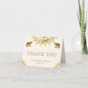 Carte De Remerciements Mariage indien Cream Gold Ethnic Eléphants