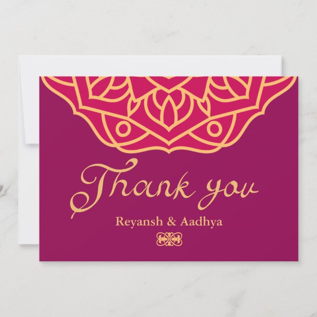 Carte De Remerciements Mariage indien Gold Magenta Mandala (Devant)