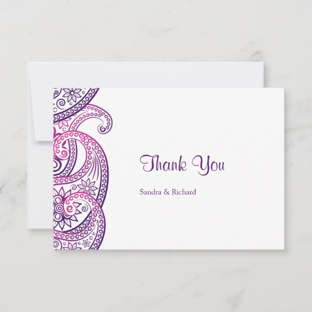 Carte De Remerciements Mariage indien traditionnel pourpre et rose (Devant)