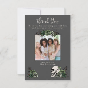 Carte De Remerciements Mariage Irlandais Gothique Crâne Noir et Fleurs