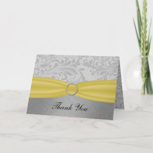 Carte De Remerciements Mariage jaune gris de boucle de diamante de ruban