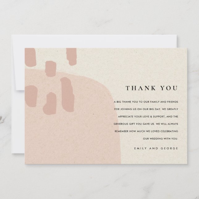 CARTE DE REMERCIEMENTS MARIAGE KRAFT ROSE MODERNE ABSTRAIT DOUX (Devant)