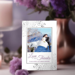 Carte De Remerciements Mariage Lacy Silver Lavender & White Love & Thanks