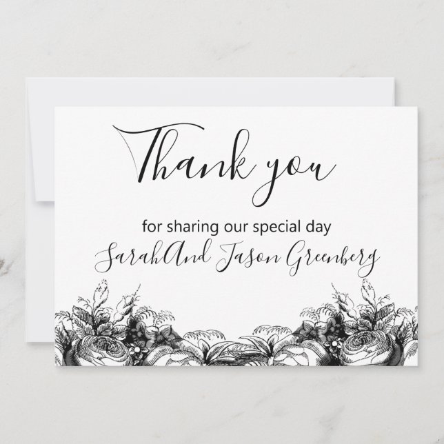 Carte De Remerciements Mariage Laver Encre Noir Et Blanc (Devant)