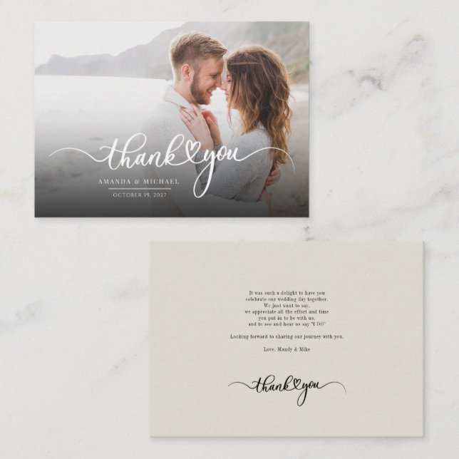 Carte de remerciements mariage Lettré à la main (Devant / Derrière)