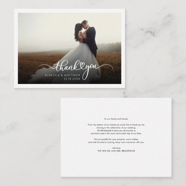 Carte de remerciements mariage Lettré à la main (Devant / Derrière)