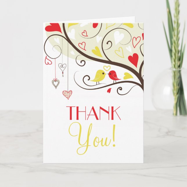 Carte de remerciements Mariage Lovebirds rouge et  (Devant)