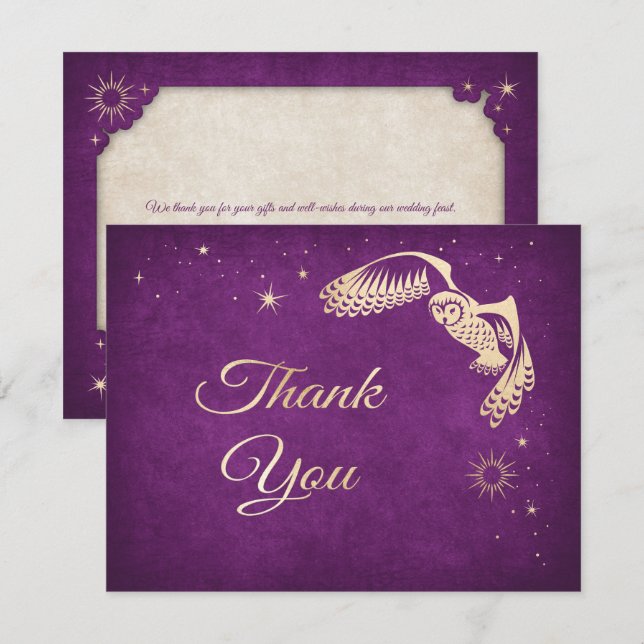 Carte De Remerciements Mariage magique Owl Stars (Devant / Derrière)