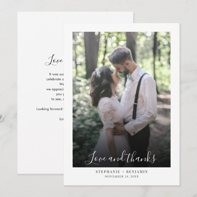 Carte De Remerciements Mariage manuscrit de script photo (Devant / Derrière)