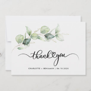 Carte De Remerciements Mariage manuscrit Eucalyptus Green Folid
