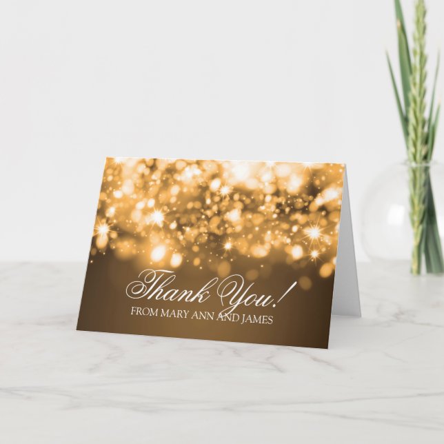 Carte De Remerciements Mariage "Merci" brillant or (Devant)