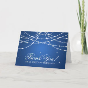 Carte De Remerciements Mariage "Merci" Étincelante Corde Bleue